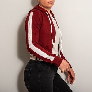 Horizon Hoodie - Cropped Red with White Stripe
